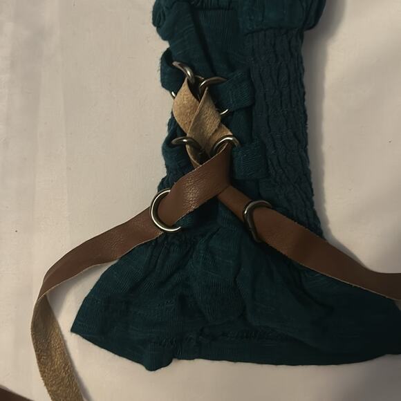 Free People Bridgette Tunic Mini Dress Long Sleeve XS Neck Tie Teal Balletcore - Picture 8 of 10